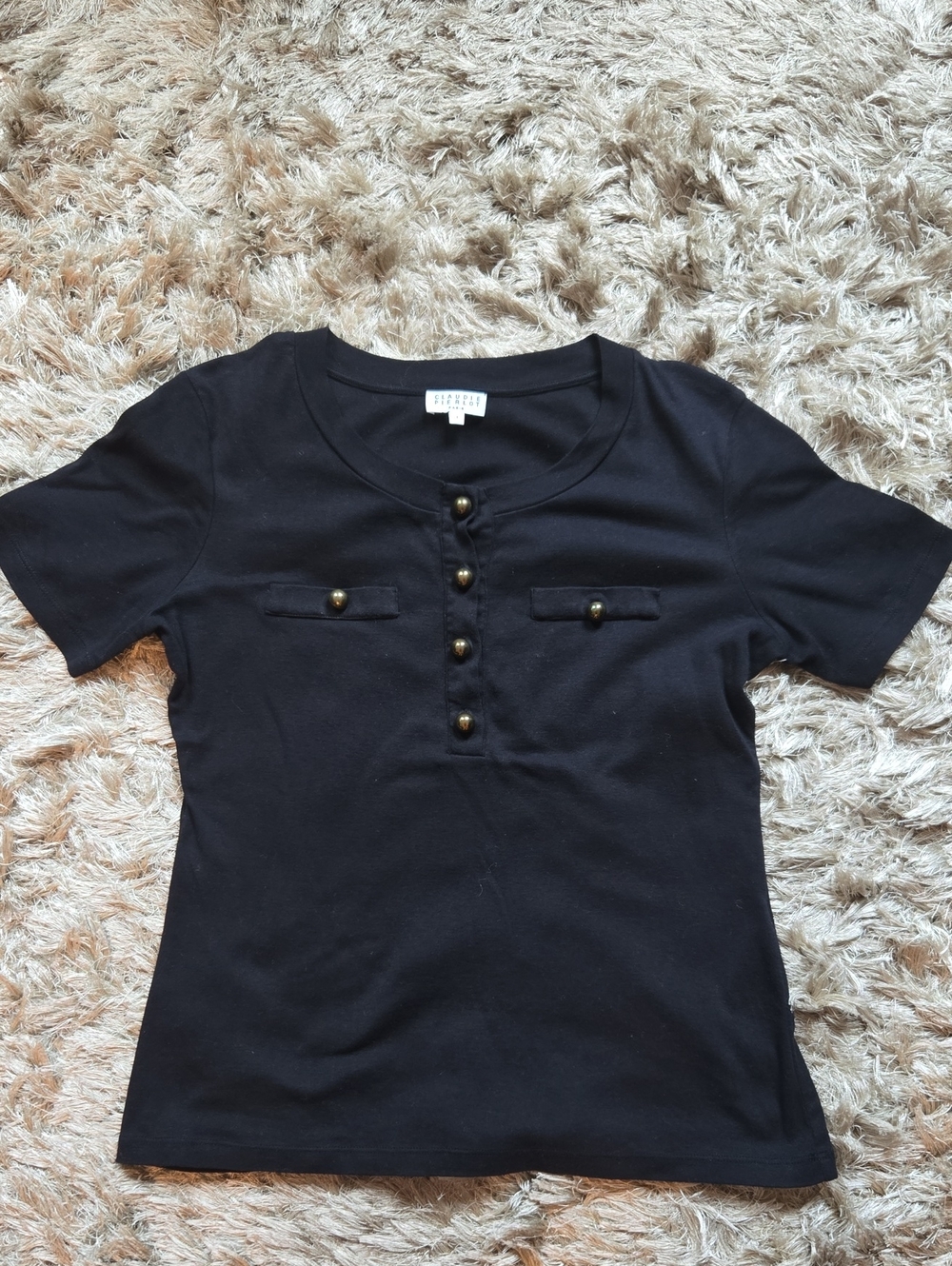 Claudie Pierlot Black Short Sleeve Button Front Tee